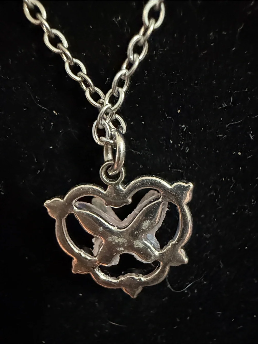 Silver Tone Butterfly Pendant Necklace in Pink Shell